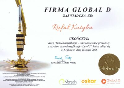 Certyfikat Osteodensyfikacja - Dr Rafał Kutyba Stomatolog Nowy Sącz